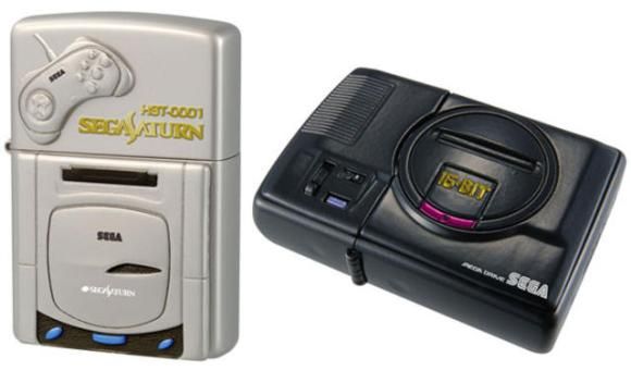 Isqueiros no formato de Mega Drive e Sega Saturn. Olha só que legal!