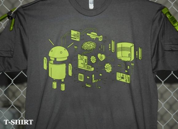 Camiseta do Android em vista explodida.
