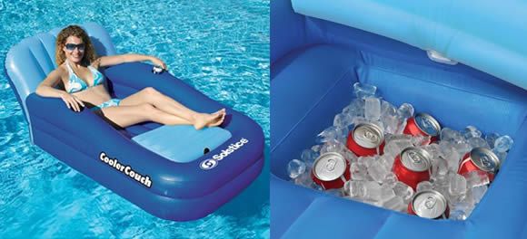 Sofá flutuante para piscinas com Cooler de cerveja integrado. Que tortura!