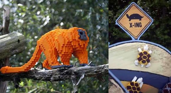 Exposição de animais ameaçados de extinção feitos de LEGO.