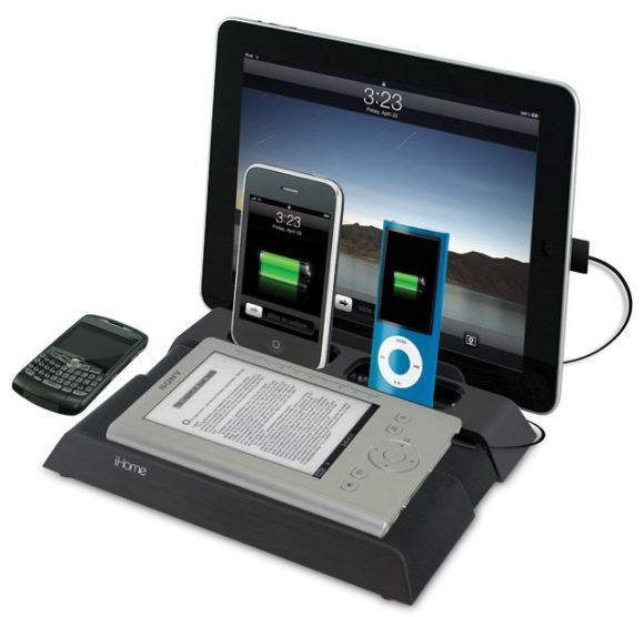 iHome carrega a bateria do seu BlackBerry, iPod, iPhone, iPad e outros e-Book Readers.