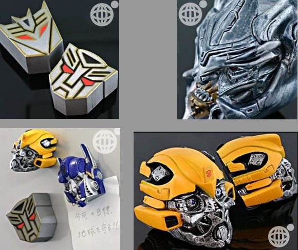 Ímãs dos Transformers 3D para enfeitar a geladeira.