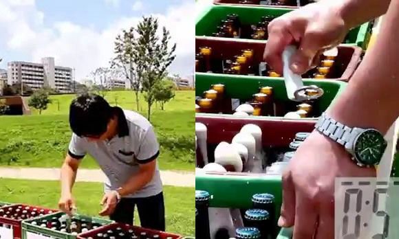 VIDEOFUN - O Incrível Homem Abridor de Garrafas abre 200 garrafas em 1min 20seg.