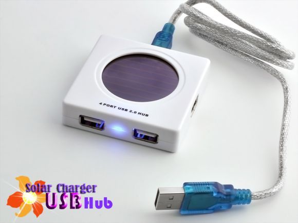 Hub com 4 portas USB é também um carregador solar para seus gadgets.