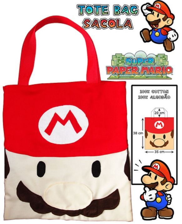 Sacola para fãs do Super Mario.