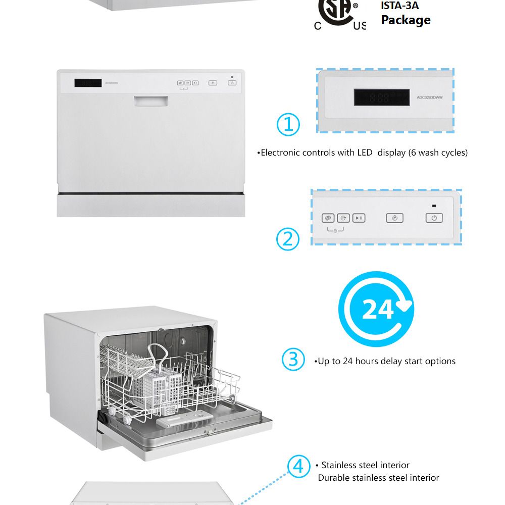 Midea 6 Place Setting Countertop Portable Dishwasher Mini Dishwasher ...
