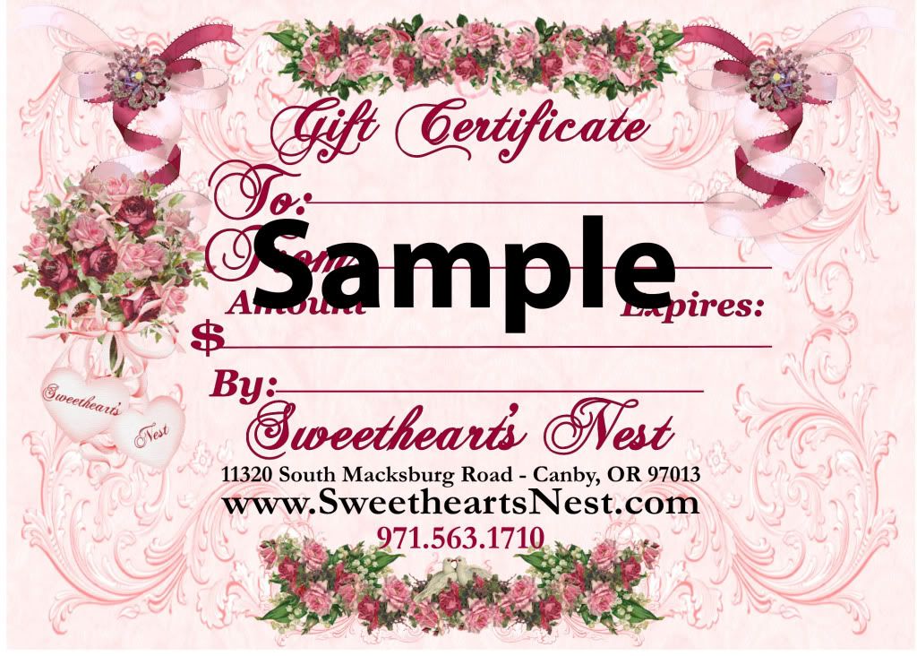 Visit Sweetheart's Nest and enter to win a $50 Gift Certificate