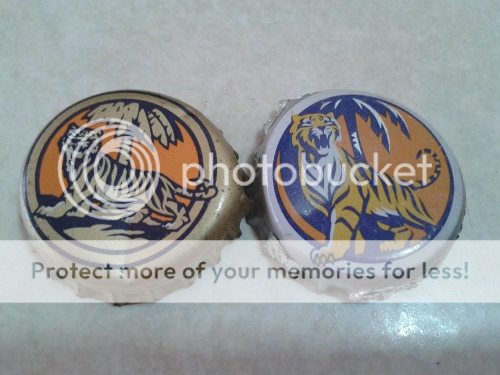Used Old and New Tiger Beer Bottle Crown Cap   Malaysia (2pcs)  